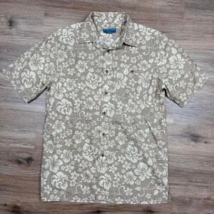 Vintage 90s puritan tan floral‎ hawaiian short sleeve button up shirt